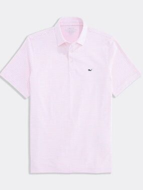Vineyard Vines Men’s Light Pink & White Striped Performance Polo